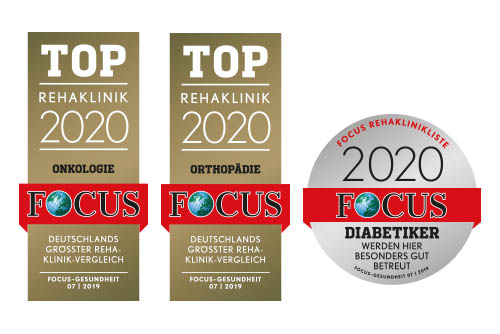 Die 3 Focus Top-Siegel 2020, mit welchen die Kurpark-Klinik ausgezeichnet wurde